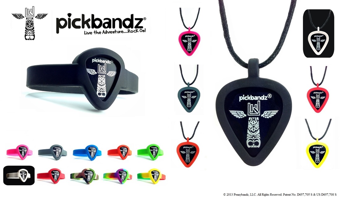 Pickbandz guitar pick wristband bracelet and guitar pick necklace guitar pick holder just pop in your custom guitar picks