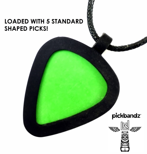 black Morphic Pick Necklace Holder By Pickbandz designed to hold up to 5 picks or any oversized picks 